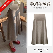 Maternity skirt autumn and winter cashmere knitted belly skirt autumn mid-length velvet slimming versatile a-line skirt
