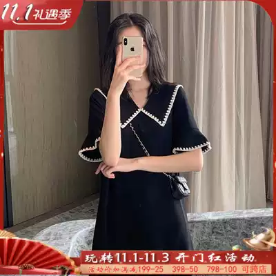 TK gentle style maternity spring/summer mid-pregnancy half sleeve loose skirt 2021 new navy collar black long dress