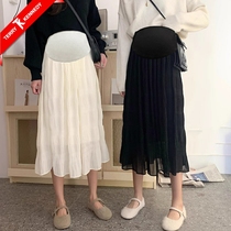 Thin as a cicada) Maternity skirt white a-line skirt maternity skirt summer high-end summer gauze skirt chiffon skirt