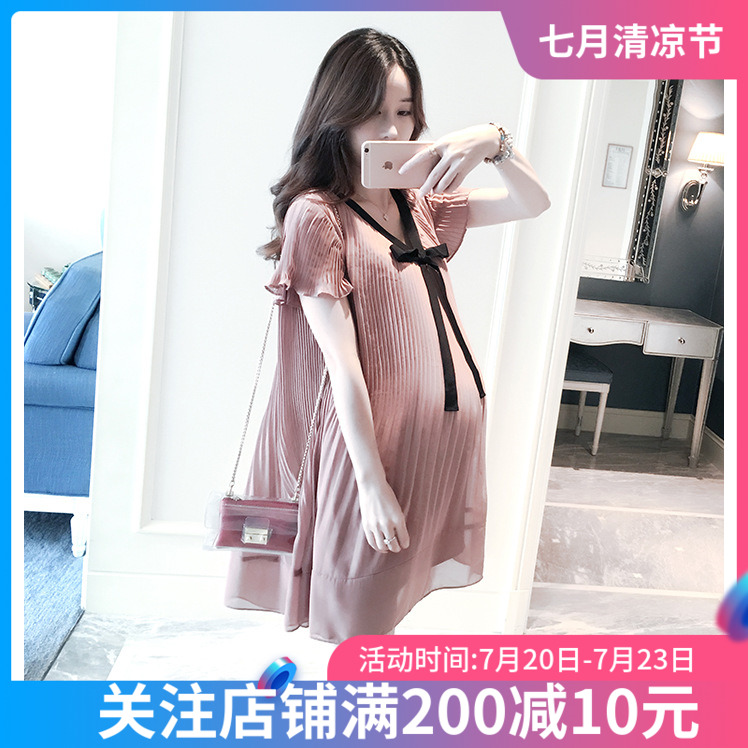 TK pregnant woman chiffon dress Late pregnant mother spring high-end sweet pregnant woman dress Summer gentle wind maternity dress