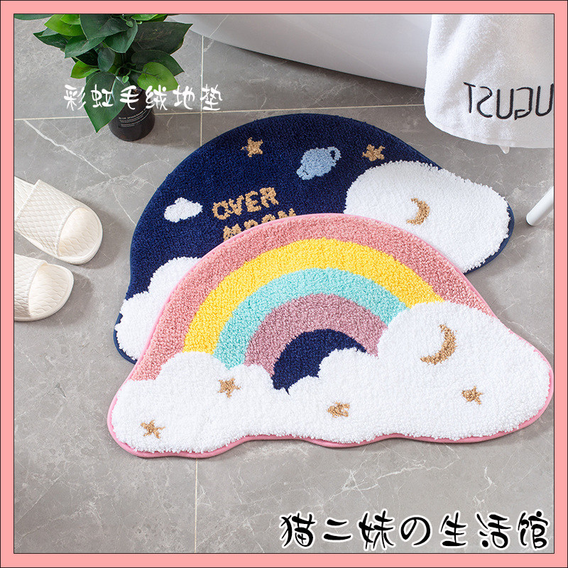 Cartoon rainbow floor mat powder room door anti-slip plush mat into the door Nordic household absorbent quick-drying carpet