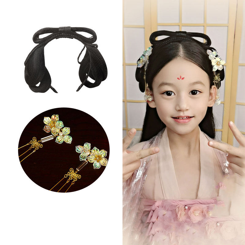 Hanfu wig children's Ming headdress Song fairy hair band hair ornament complete set of COS costume wig headband