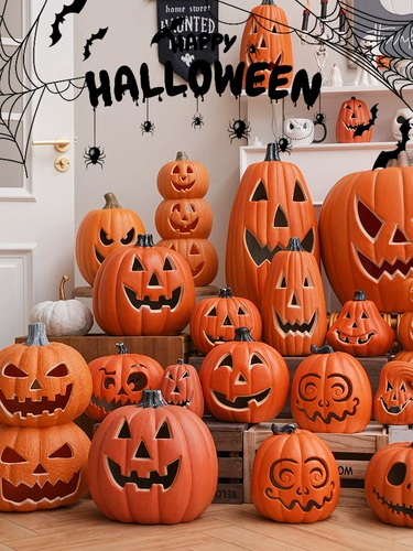 Украшение ночи Хэллоуина, большой тыквенный фонарь, дверь магазина, атмосфера, макет сцены, реквизит, бар, светящиеся украшения