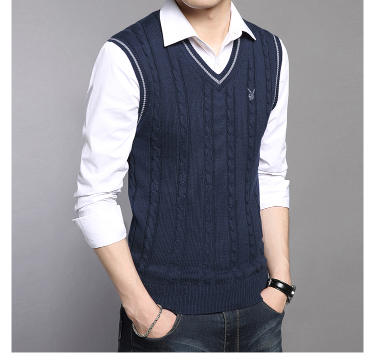 Playboy cotton ấm áp và nhung vest nam mùa thu đông vest không tay áo len thanh niên áo len phiên bản hàn quốc ao khoac len nam