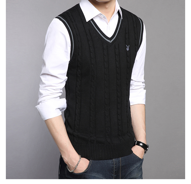 Playboy cotton ấm áp và nhung vest nam mùa thu đông vest không tay áo len thanh niên áo len phiên bản hàn quốc ao khoac len nam