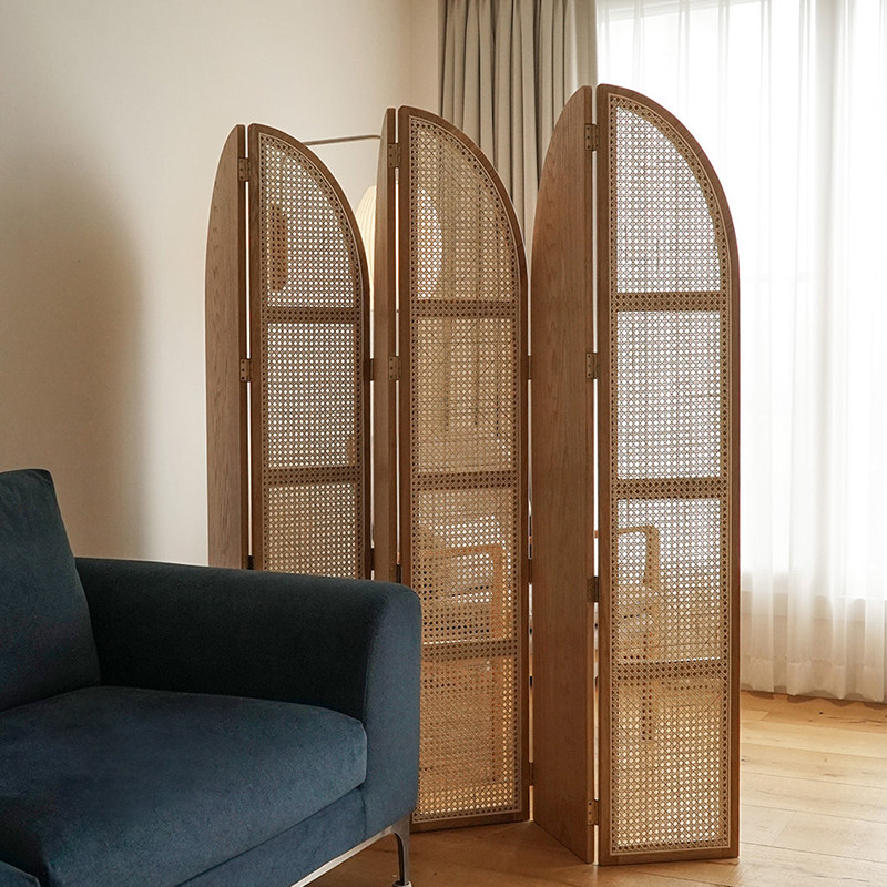 Japanese-style solid wood screen partition living room rattan folding screen simple bedroom shelter homestay porch seat screen folding mobile
