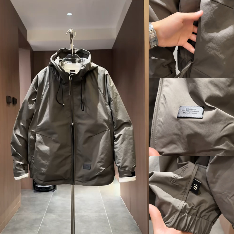 Autumn and Winter New Style Structured Trendy Brand Jacket, Simple Hooded Men's Solid Color Versatile Windbreaker, Men's Top Jacket