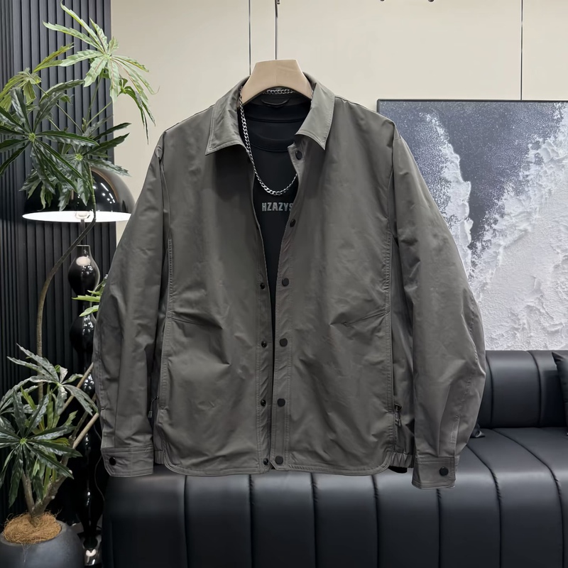 Spring and Autumn New Men's Fashion Versatile Commuter Jacket with a Turn-Down Collar, Casual Workwear Shirt, Trendy Zip-Up Top