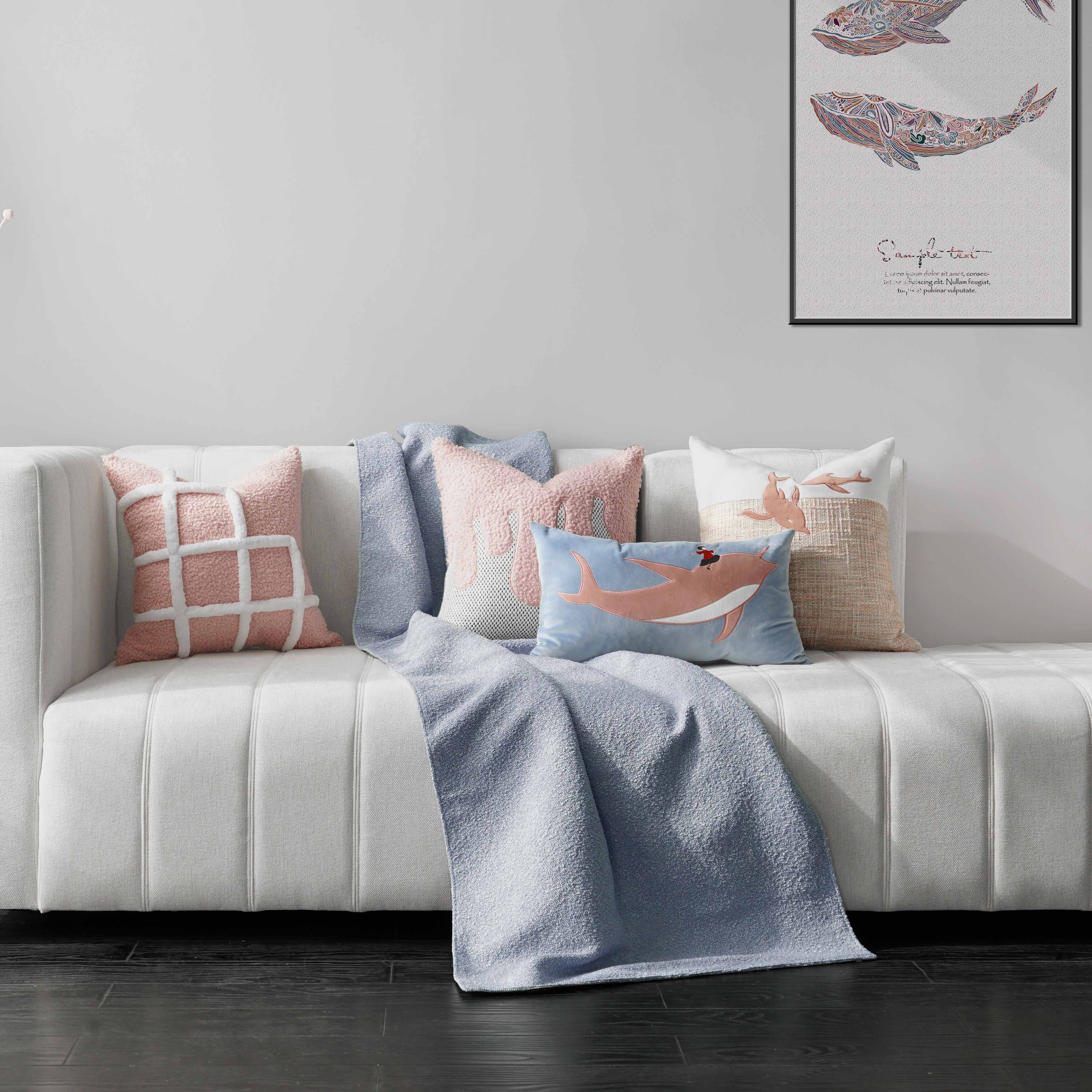 Original whale gray blue white pink living room sofa pillow bay window cushion sample room soft decoration hotel blanket
