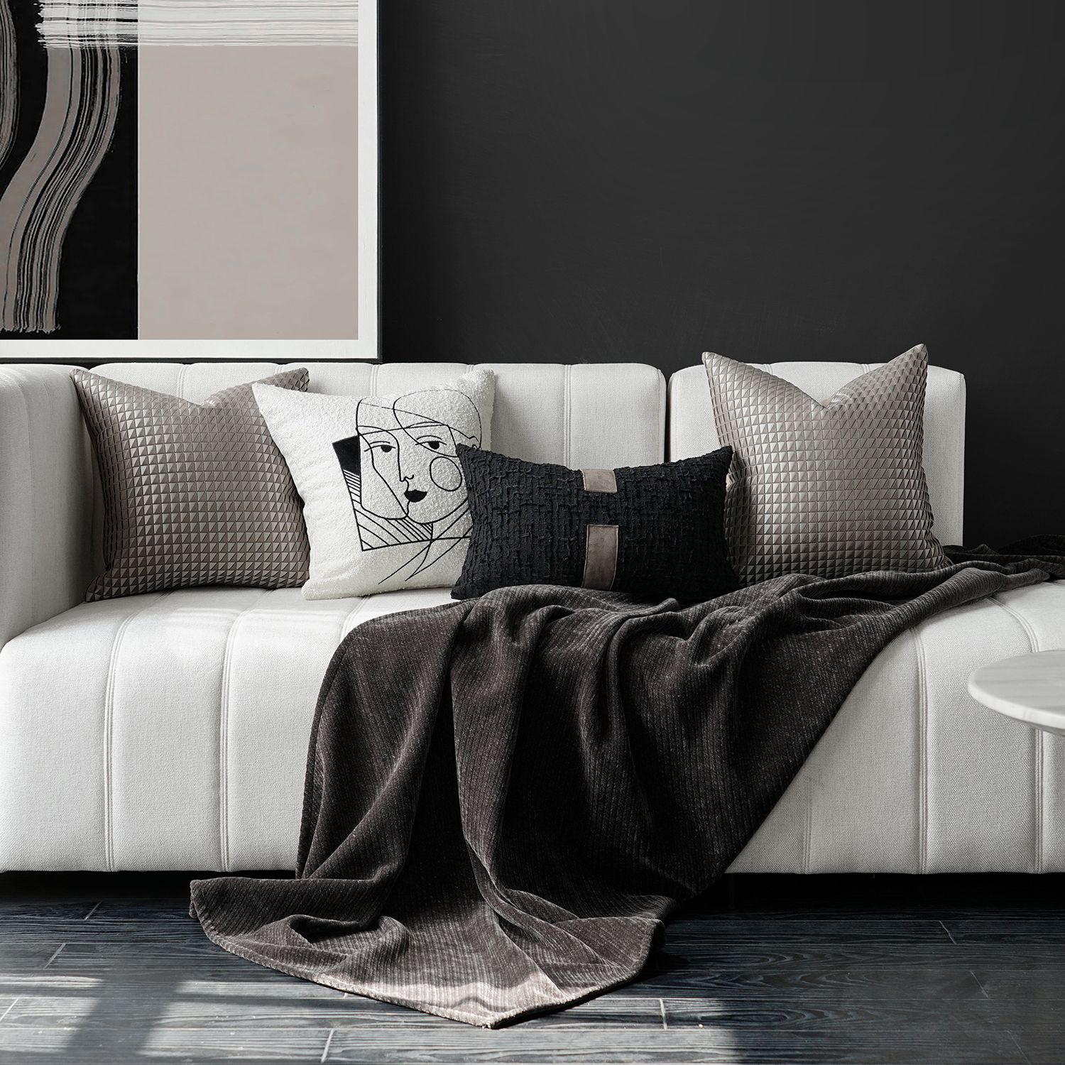 Black silver gray original model room living room sofa pillow cushion bay window hotel club soft decoration blanket