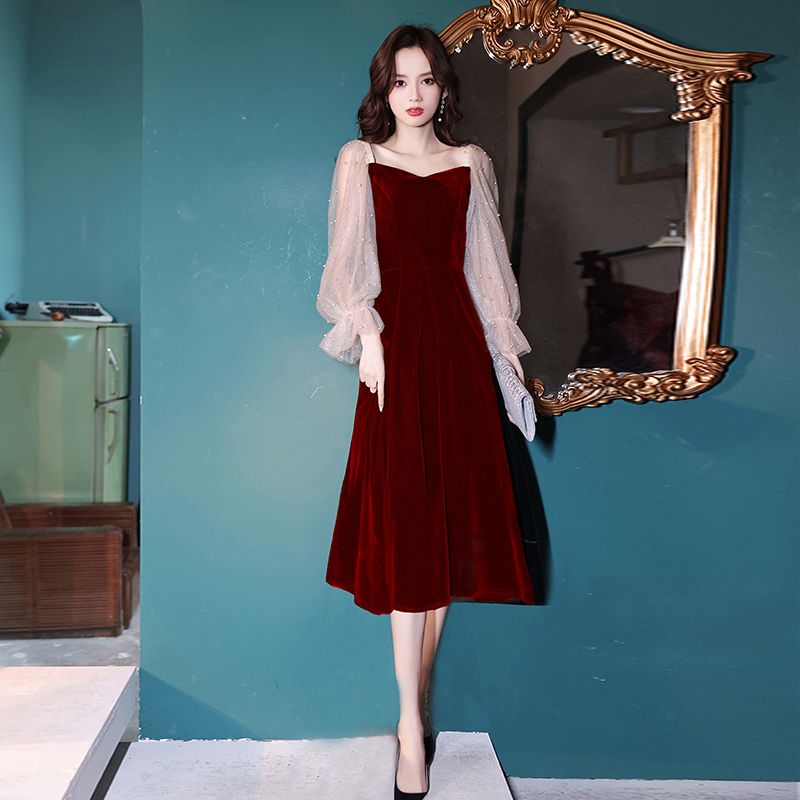 Evening dress, advanced clothing, velvet wedding dress for bride, suitable for teen, high-quality style Evening dress, advanced clothing, velvet wedding dress for bride, suitable for teen, high-quality style