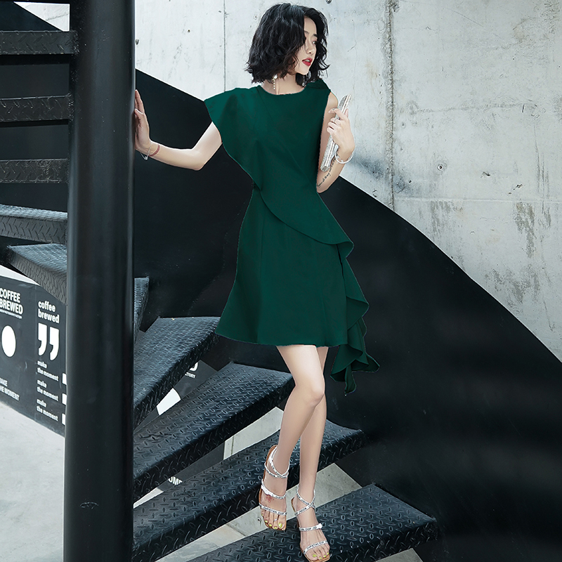 Evening Dress for Women, Light Luxury Style, Elegant for Parties, Dark Green, Petite Short Dress, Suitable for Everyday Wear in Summer