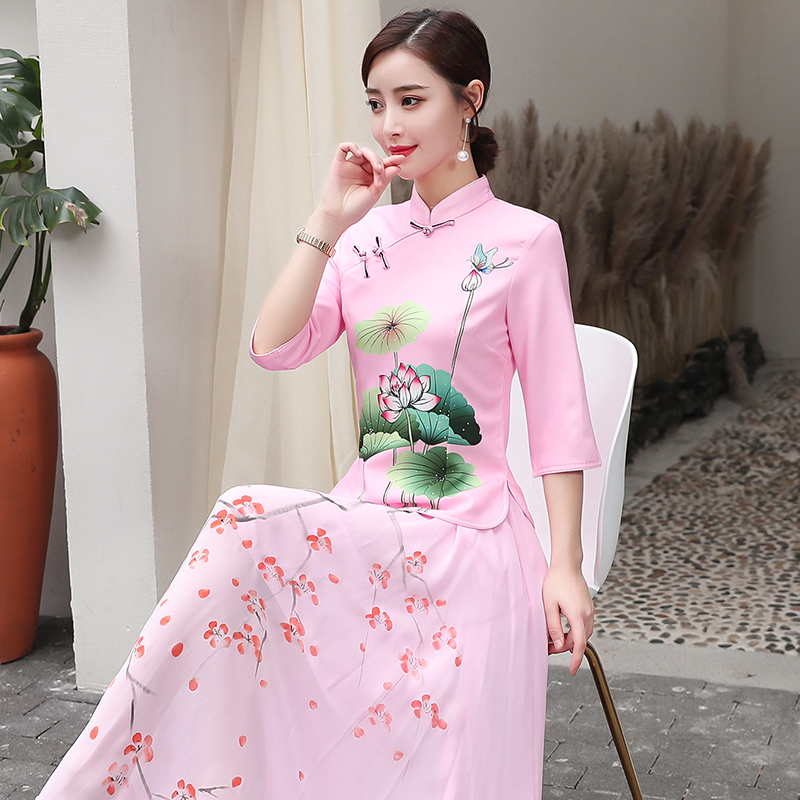  L+Fuchsia top, shiffon long skirt  