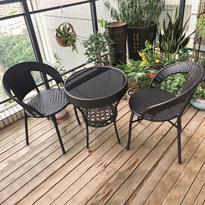Стул лозы Трех -балкон на балконе маленький стол и стул на открытом воздухе кофейный столик Комбинированный столик для отдыха Внешний 藤 藤 藤 藤 藤