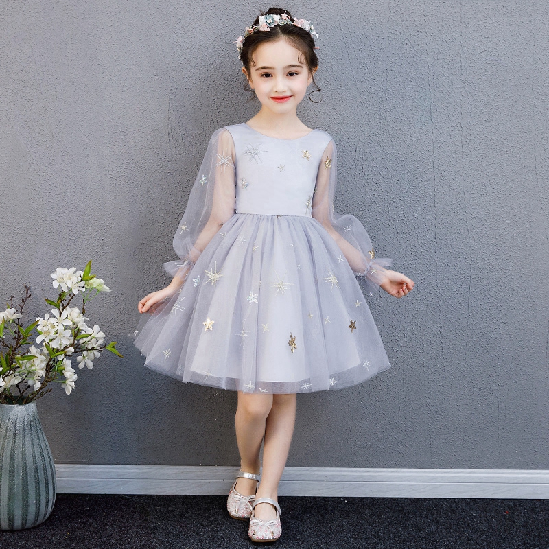 Next Win Long Sleeve Ocean Dress Girl Summer 2020 Summer Net Yarn Starry Skirt Foreign Pie Little Fresher Princess Dress