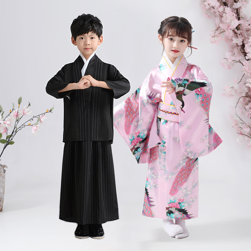Traditional Japanese Children's Kimono for Boys and Girls, Ethnic Yukata, Halloween Student Choir Performance Dance Costume