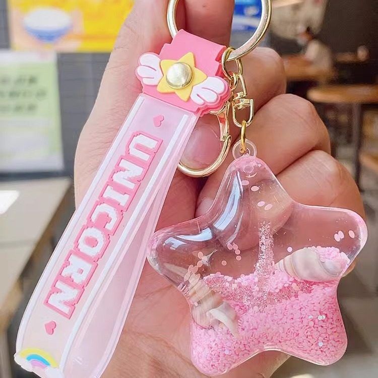 Starfish in Oil Quicksand Bottle Keychain for Women, Exquisite Pendant for Children and Students, Cute Floating Keychain for Backpack Decoration