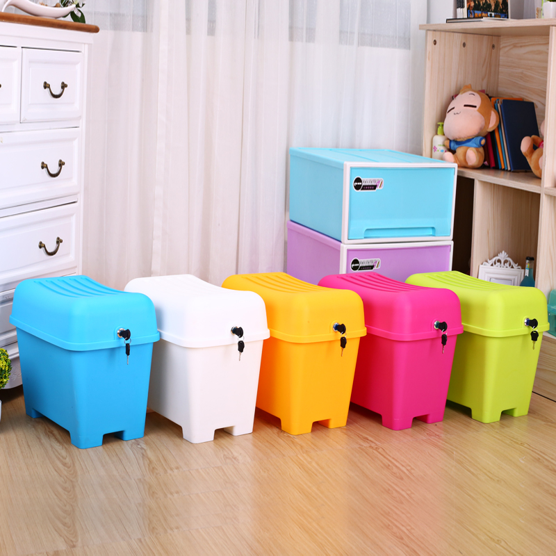 Waterproof plastic storage stool with lock storage stool storage stool shoe stool storage basket multifunctional toy box storage box