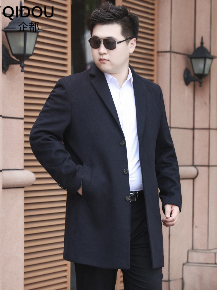 Companies are fat wool coat men fat plus size medium and long version of the windbreaker Fat loose wool coat men's tide