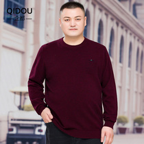 The companies are adding fattening up the round collar wool sweatshirt male chubby size pure wool beating bottom sweaters autumn and winter daddy needlenitwear