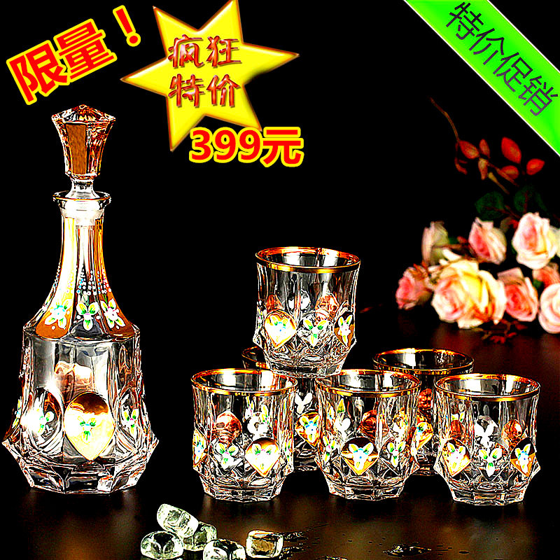 Czech inlaid gold crystal whisky wine group Decanter Wine Polo Foreign Wine Glass Wine Jug Glass Deposit Wine Bottle Juice Glass