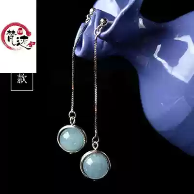 Sanskrit Garnet amethyst lapis blue stone sea blue treasure powder crystal ear needle ear refining earrings crystal jewelry female sea blue