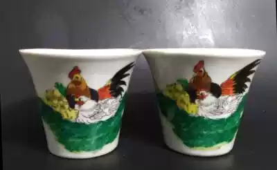 Cultural Revolution Hand-painted horseshoe cup Jingdezhen factory goods pastel teacup Tea set Tea bowl Tea pot Chicken pot cup Tea ceremony bucket tea