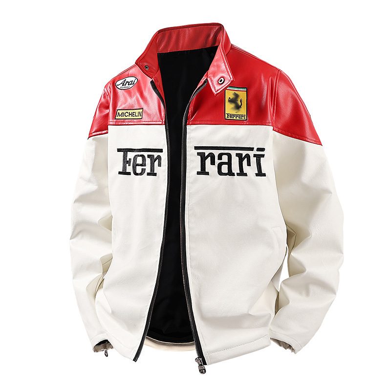 Trendy Leather Jacket Embroidered Pu Leather Biker Jacket Baseball Cotton Jacket Couple Cotton Coat Biker Flight Jacket for Men and Women
