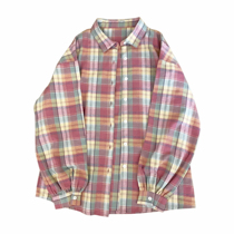 Retro do old grind rainbow colored plaid casual wild loose plaid shirt W