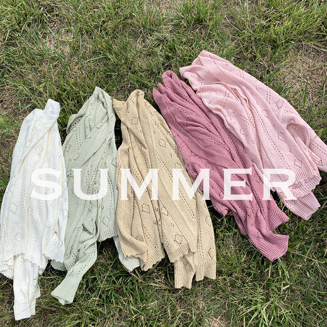 TT Yarn Original Retro Teenage Girl Hollowed-out White Pink Plum Pink Green Knit Knitwear K