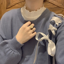 Retro Joker cute lace collar White pit long sleeve base shirt T-shirt interior H