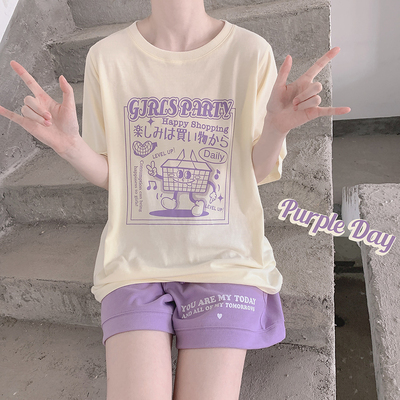 taobao agent Loose positive shoulder, thin girl party, girl basic versatile milk yellow gray pure color short -sleeved T -shirt u
