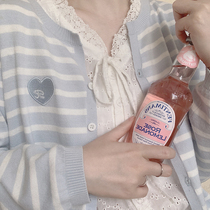 Pink Blue Striped Embroidered Loving Letter Day Ensemble Teenage Girl Knit Cardiology LIGHT AND SKINLESS PRO-SKIN SHORT K