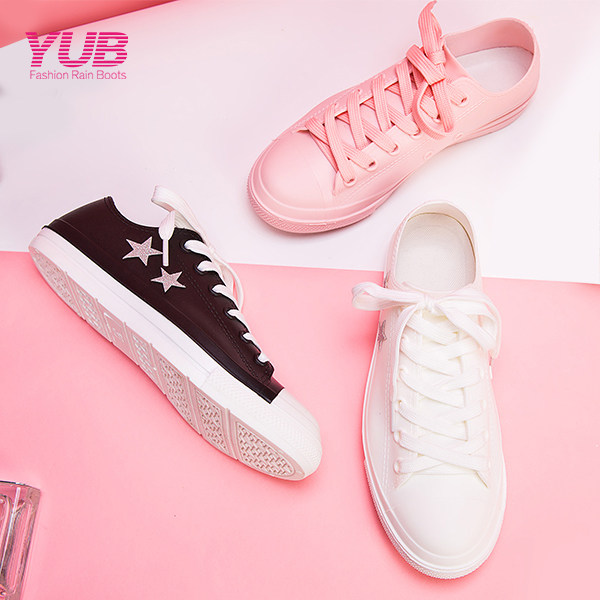yub short tube rain shoes star low top outdoor waterproof rubber shoes fashion ladies rain shoes casual lace-up water shoes women