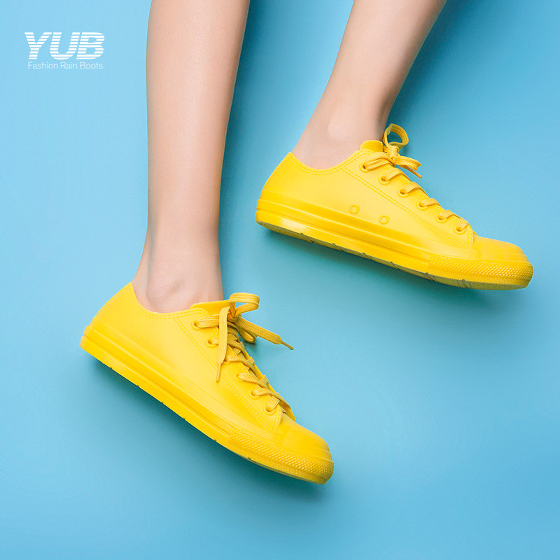 yub fashion women's rain boots casual non-slip short rubber shoes waterproof shoes couple flat water boots cover shoes summer rain boots