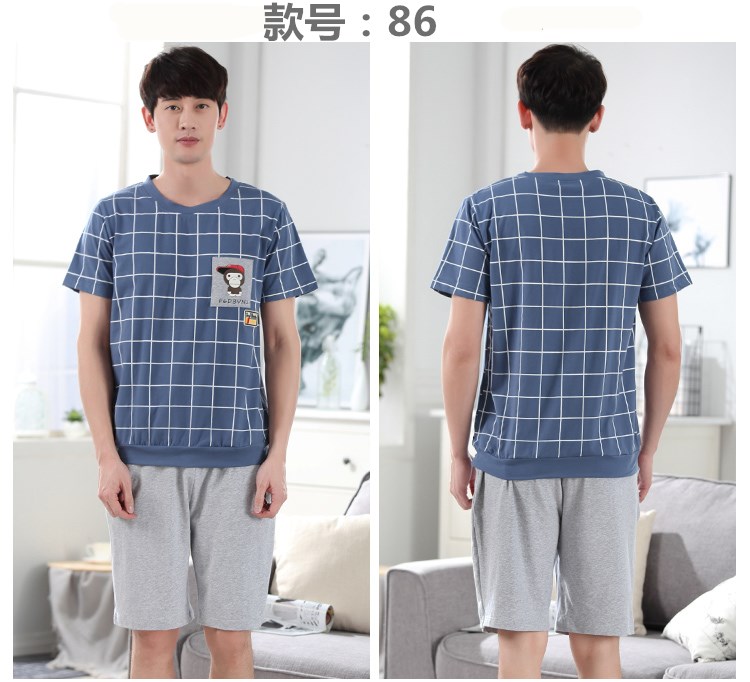 Mùa hè của nam giới đồ ngủ nam ngắn tay cotton phim hoạt hình mùa hè thanh niên nam cotton phần mỏng dịch vụ nhà phù hợp với kích thước lớn