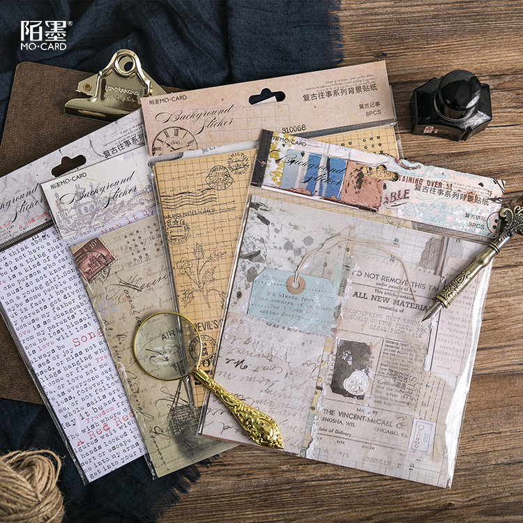 Momo retro past background stickers Nostalgic English architectural collage DIY hand account decoration items packaging stickers