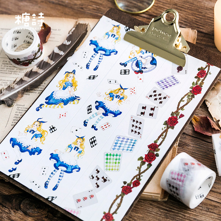 Sugar poem and paper tape Alice series Dark night rose tea party card game hand account decoration material