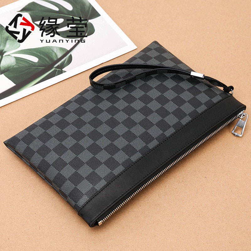 Light luxury leather men's bag tide brand clutch bag tote envelope bag business casual cowhide bag zipper men's clip bag