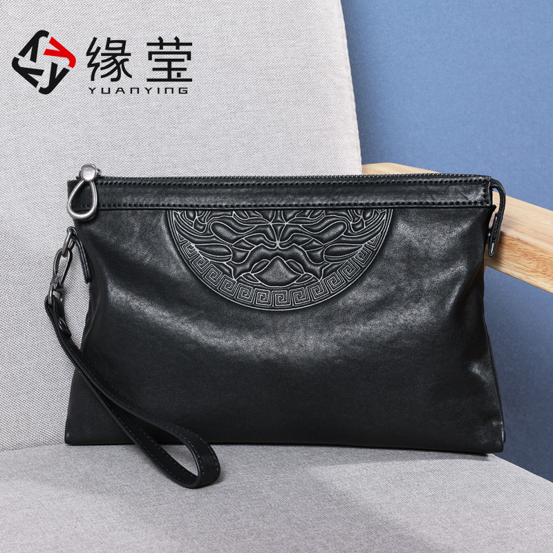 First layer cowhide clutch bag men's 2021 new business casual clutch bag temperament fashion all-match tide brand clutch bag