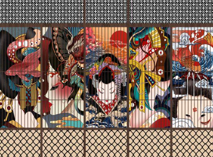 日式和风浮世绘墙