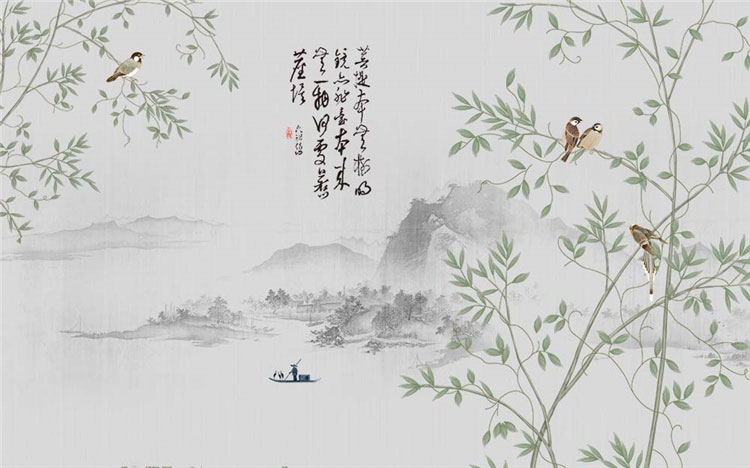 新中式复古山水花