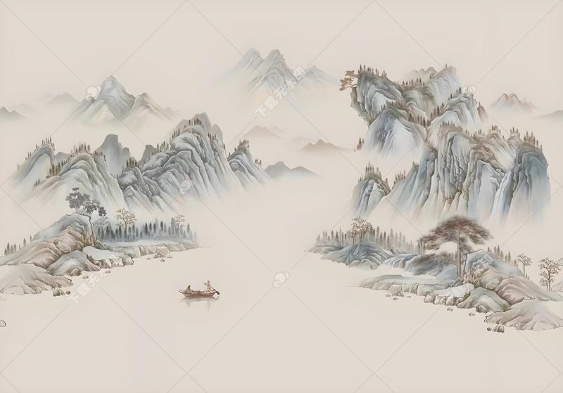 新中式复古山水渔