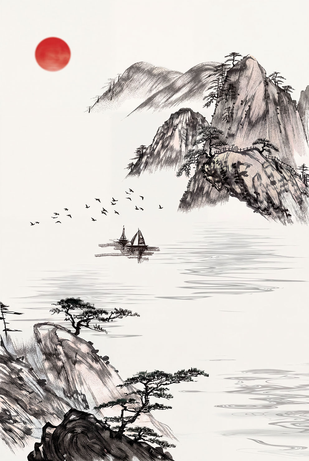 新中式山水玄关刺