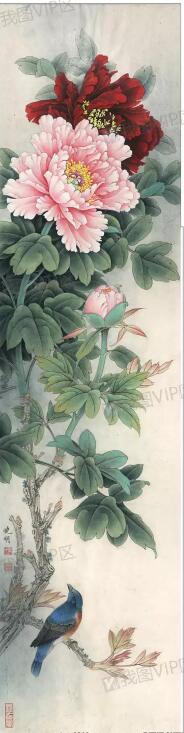 牡丹花鸟装饰画背
