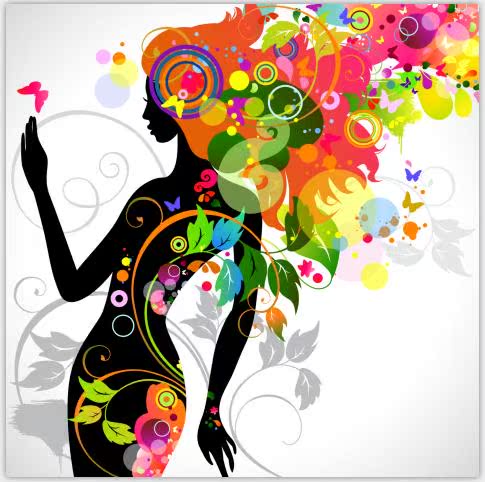 抽象女性剪影与墨