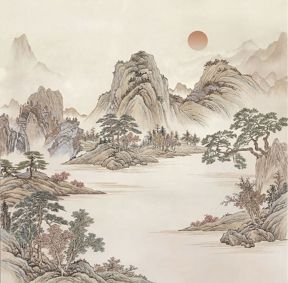 新中式简约山水刺