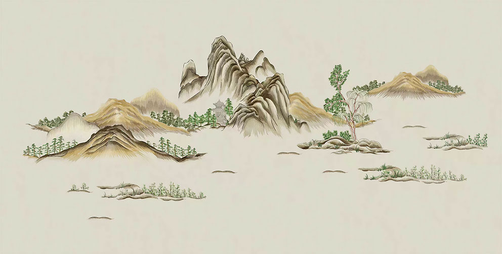 新中式山峰刺绣图