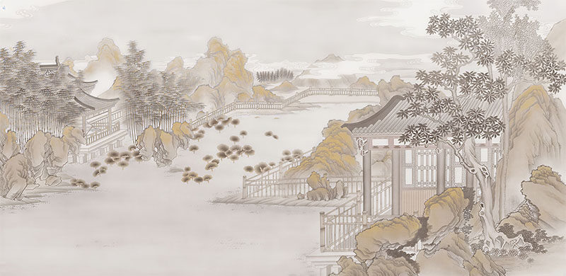 新中式背景墙阁楼