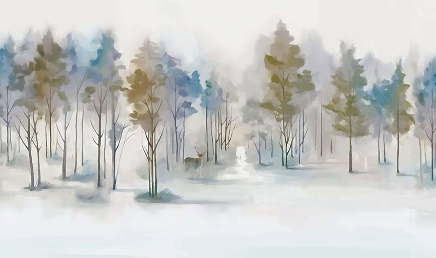 手绘油画树林背景